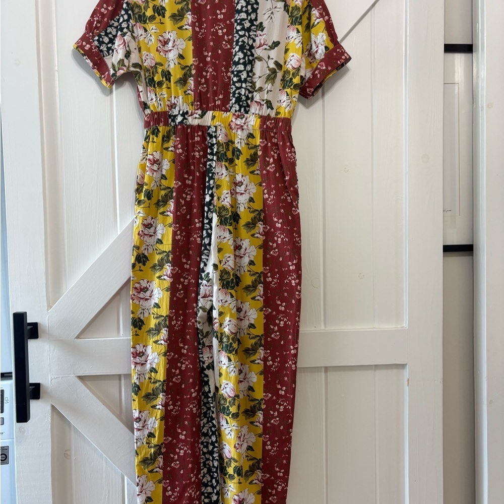 dRA Los Angeles Floral Patchwork Cotton Wide Leg Jumpsuit Romper Boho Feminine S - Picture 4 of 9